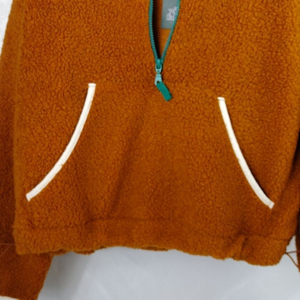Women's Half-Zip Sherpa Anorak Hoodie Jacket -  Rust Color - Picture 5 of 8